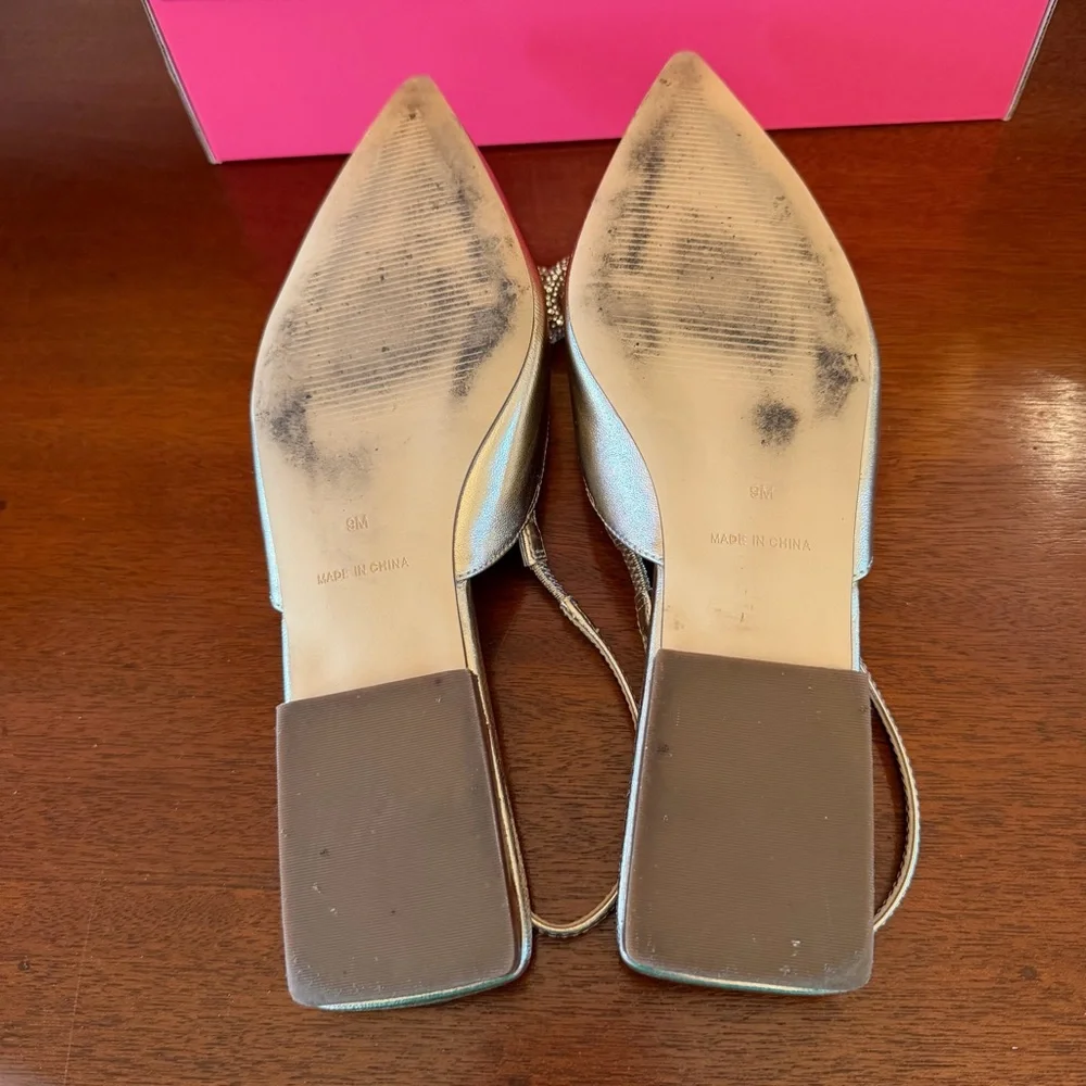Lilly Pulitzer Brit Gold Rhinestone Bow Slingback Flats Size 9